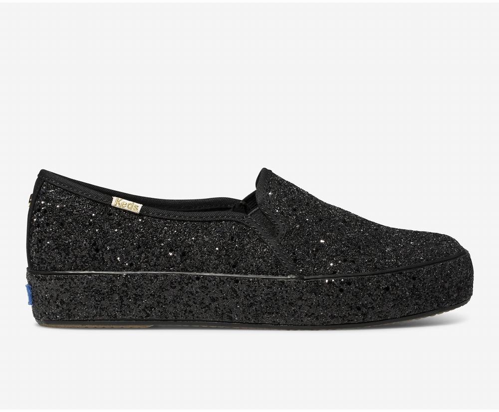 Women's Keds x kate spade new york Triple Decker All Over Glitter Slip Ons Black 7460325ZH - South A